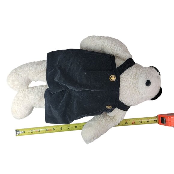 Woof & Poof Polar Bear Plush White 19" Black Velvet Overalls Gold Button Vintage - Picture 11 of 11